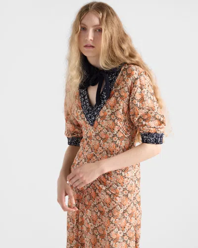 Prada Printed Georgette Dress In Neutral
