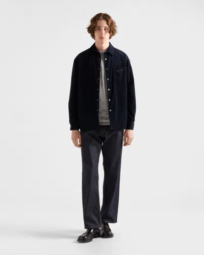Prada Men's Cashmere And Cotton Corduroy Snap-front Overshirt In Blue