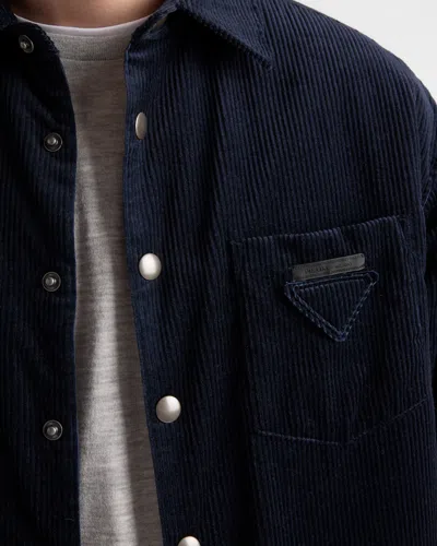 Prada Men's Cashmere And Cotton Corduroy Snap-front Overshirt In Blue