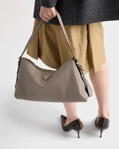 Prada Aimee Large Leather Shoulder Bag In Brown