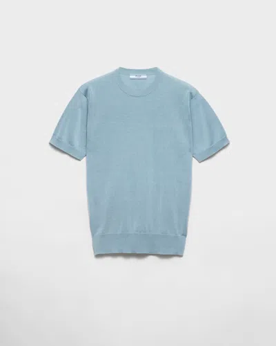 Prada Cotton Short-sleeve Sweater In Blue