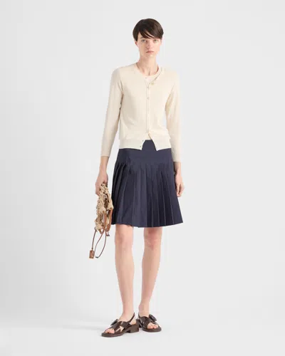 Prada Silk-cotton Double Crewneck Cardigan In Neutral