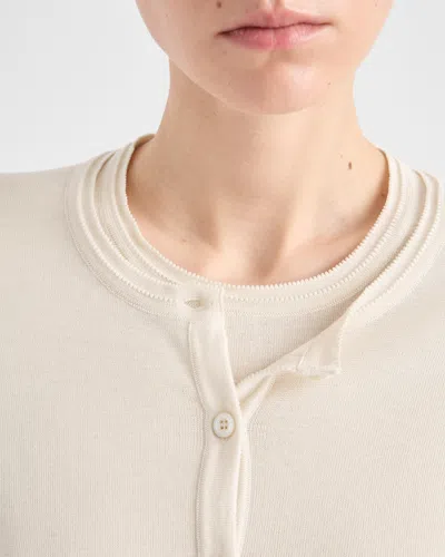 Prada Silk-cotton Double Crewneck Cardigan In Neutral