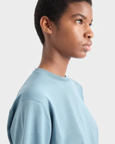 Prada Cotton Short-sleeve Sweater In Blue