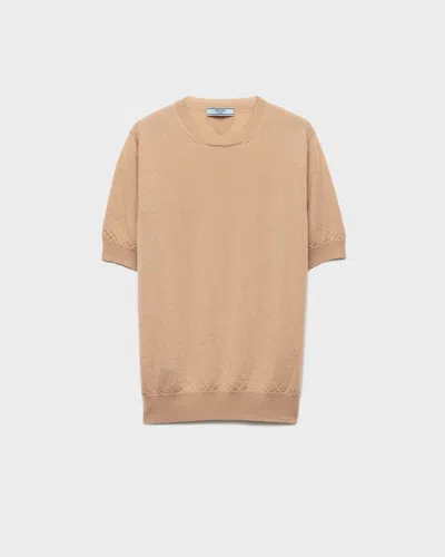 Prada Crew Neck Cashmere Sweater In Neutral