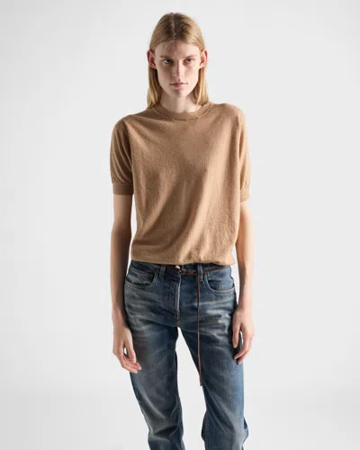 Prada Crew Neck Cashmere Sweater In Neutral