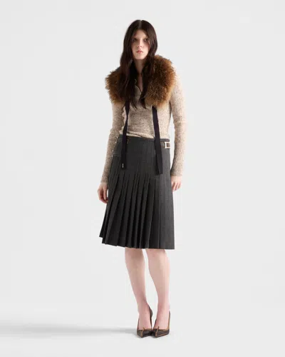 Prada Speckled Wool-linen Rib Polo Sweater In Neutral