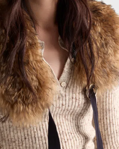 Prada Speckled Wool-linen Rib Polo Sweater In Neutral