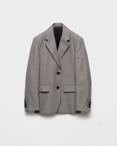 Prada Grisaglia Check Single-breasted Blazer Jacket In Gray