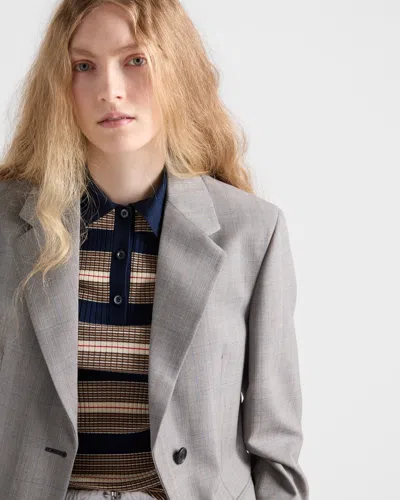 Prada Grisaglia Check Single-breasted Blazer Jacket In Gray