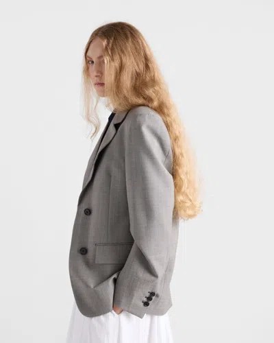 Prada Grisaglia Check Single-breasted Blazer Jacket In Gray
