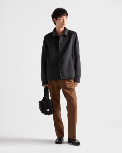 Prada Button Double Knit Jacket In Gray