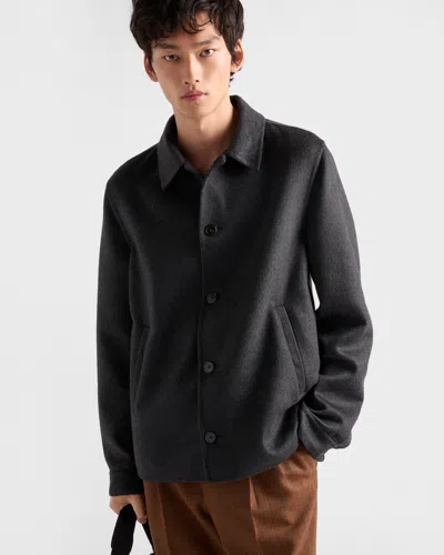Prada Button Double Knit Jacket In Gray