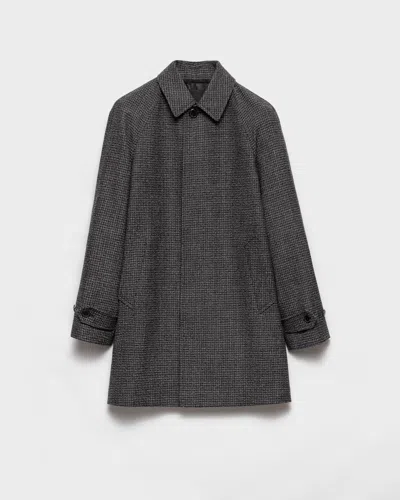 Prada Knit Logo Raglan Sleeve Coat In Gray