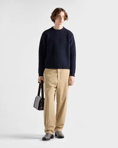 Prada Men's Cotton Gabardine Flat-front Pants In Neutral