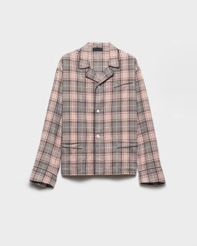 Prada Long Sleeve Shirt Chest Pocket Plaid In Brown