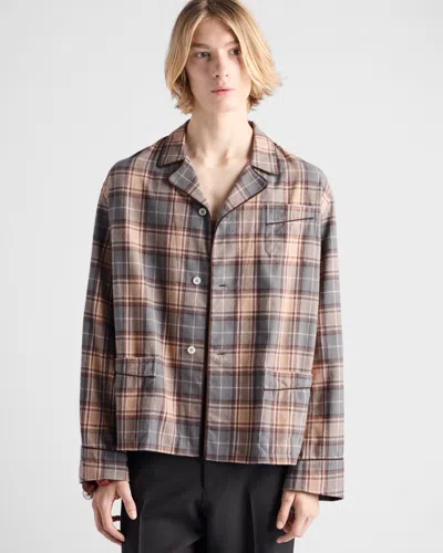 Prada Long Sleeve Shirt Chest Pocket Plaid In Brown