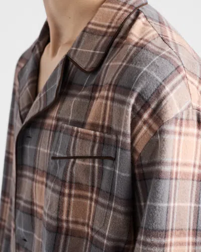 Prada Long Sleeve Shirt Chest Pocket Plaid In Brown