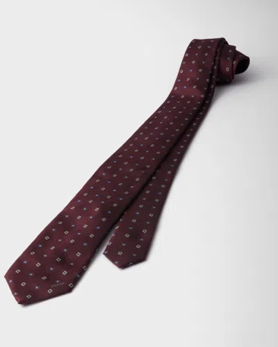 Prada Geometric-pattern Silk Tie In Brown