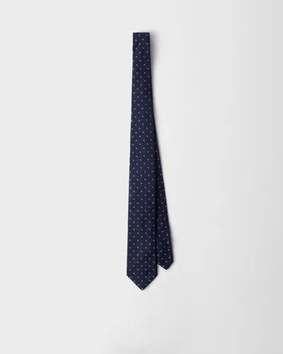Prada Dot-pattern Silk Tie In Blue