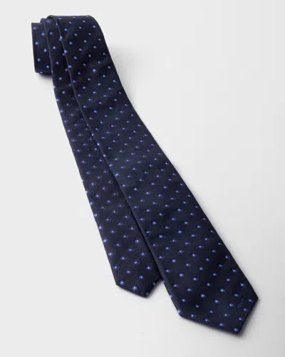 Prada Dot-pattern Silk Tie In Blue
