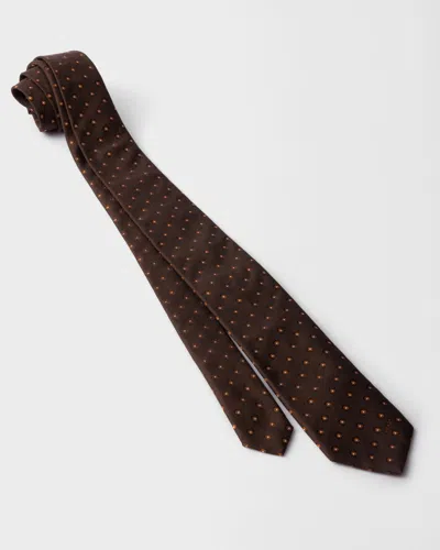 Prada Dot-pattern Silk Tie In Brown