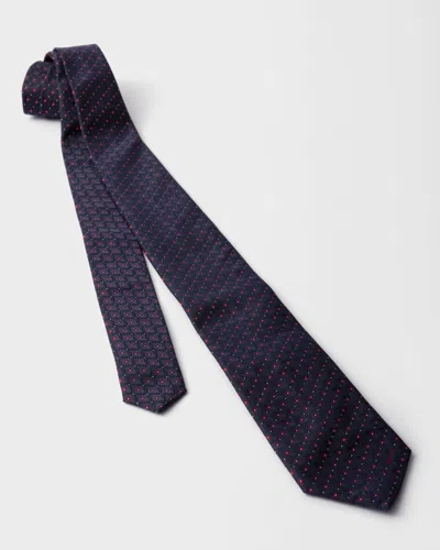 Prada Patterned Silk Tie In Blue