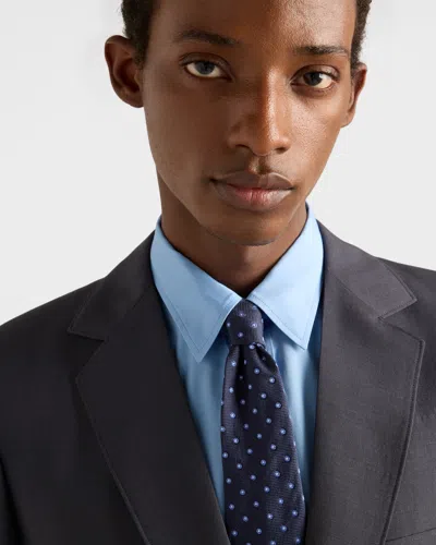 Prada Dot-pattern Silk Tie In Blue