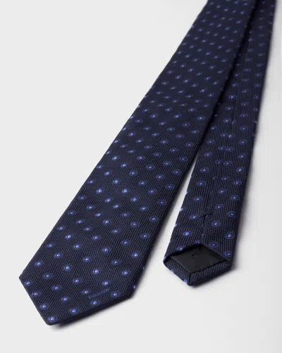 Prada Dot-pattern Silk Tie In Blue