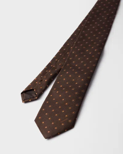 Prada Dot-pattern Silk Tie In Brown