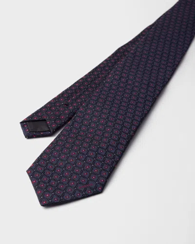 Prada Patterned Silk Tie In Blue