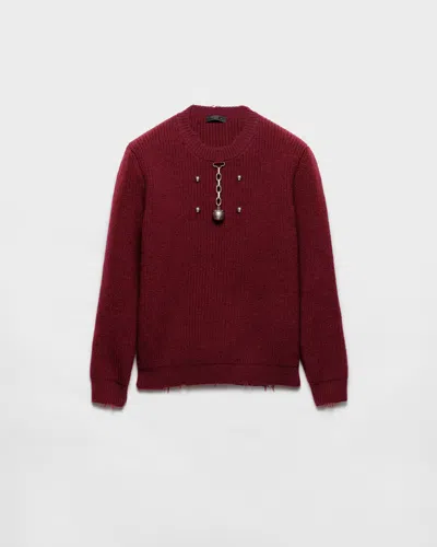 Prada Amaranth Wool Sweater With Pendant In Red
