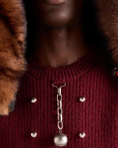 Prada Amaranth Wool Sweater With Pendant In Red