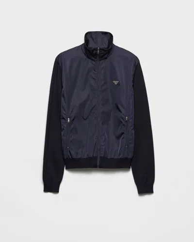 Prada Zipped Cardigan In Blue