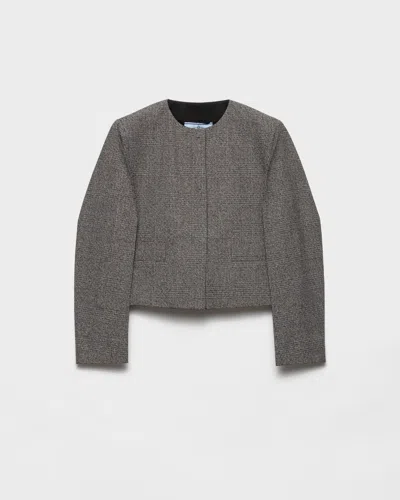 Prada Womens Grey Single-breasted Princes Of Wales Wool-blend Jacket In Gray