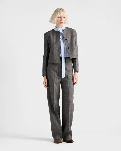Prada Womens Grey Single-breasted Princes Of Wales Wool-blend Jacket In Gray