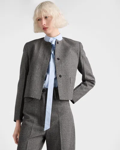 Prada Womens Grey Single-breasted Princes Of Wales Wool-blend Jacket In Gray