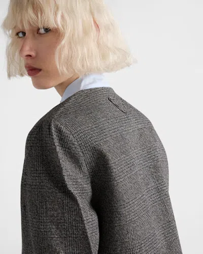 Prada Womens Grey Single-breasted Princes Of Wales Wool-blend Jacket In Gray