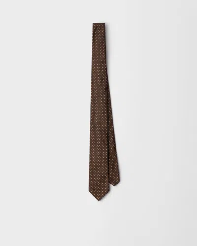 Prada Geometric-pattern Silk Tie In Brown