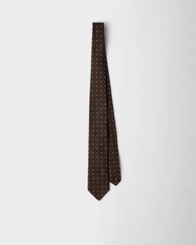 Prada Geometric-pattern Silk Tie In Brown