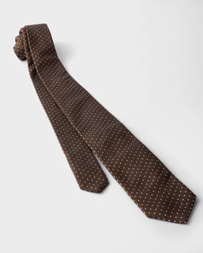 Prada Geometric-pattern Silk Tie In Brown
