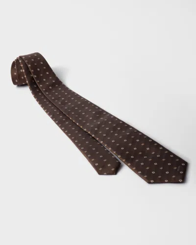 Prada Geometric-pattern Silk Tie In Brown
