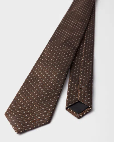 Prada Geometric-pattern Silk Tie In Brown