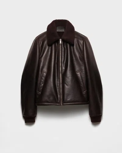 Prada Leather And Shearling Jacket In Brown