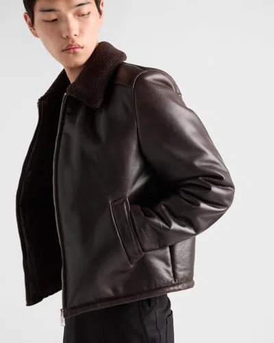 Prada Leather And Shearling Jacket In Brown