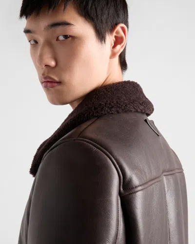 Prada Leather And Shearling Jacket In Brown