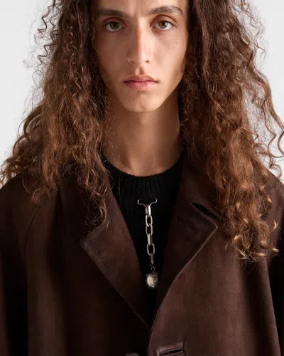 Prada Suede Coat In Red