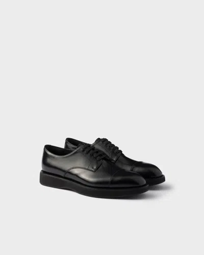 Prada Brushed Leather Lace-up Shoes In Black