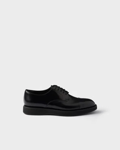 Prada Brushed Leather Lace-up Shoes In Black