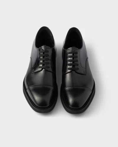 Prada Brushed Leather Lace-up Shoes In Black
